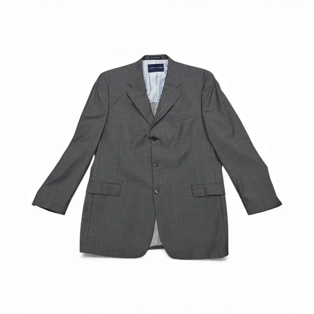 Tommy Hilfiger Mens Gray Wool Blend Suit Blazer Pants Formal Business